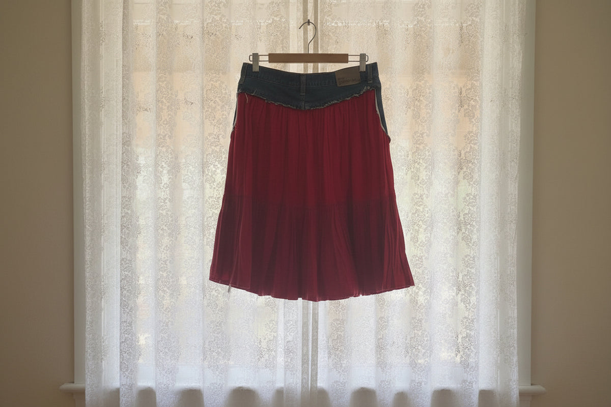 Denim skirt up cycled from vintage jeans