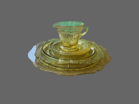 Yellow Depression Glass Dishware Set
