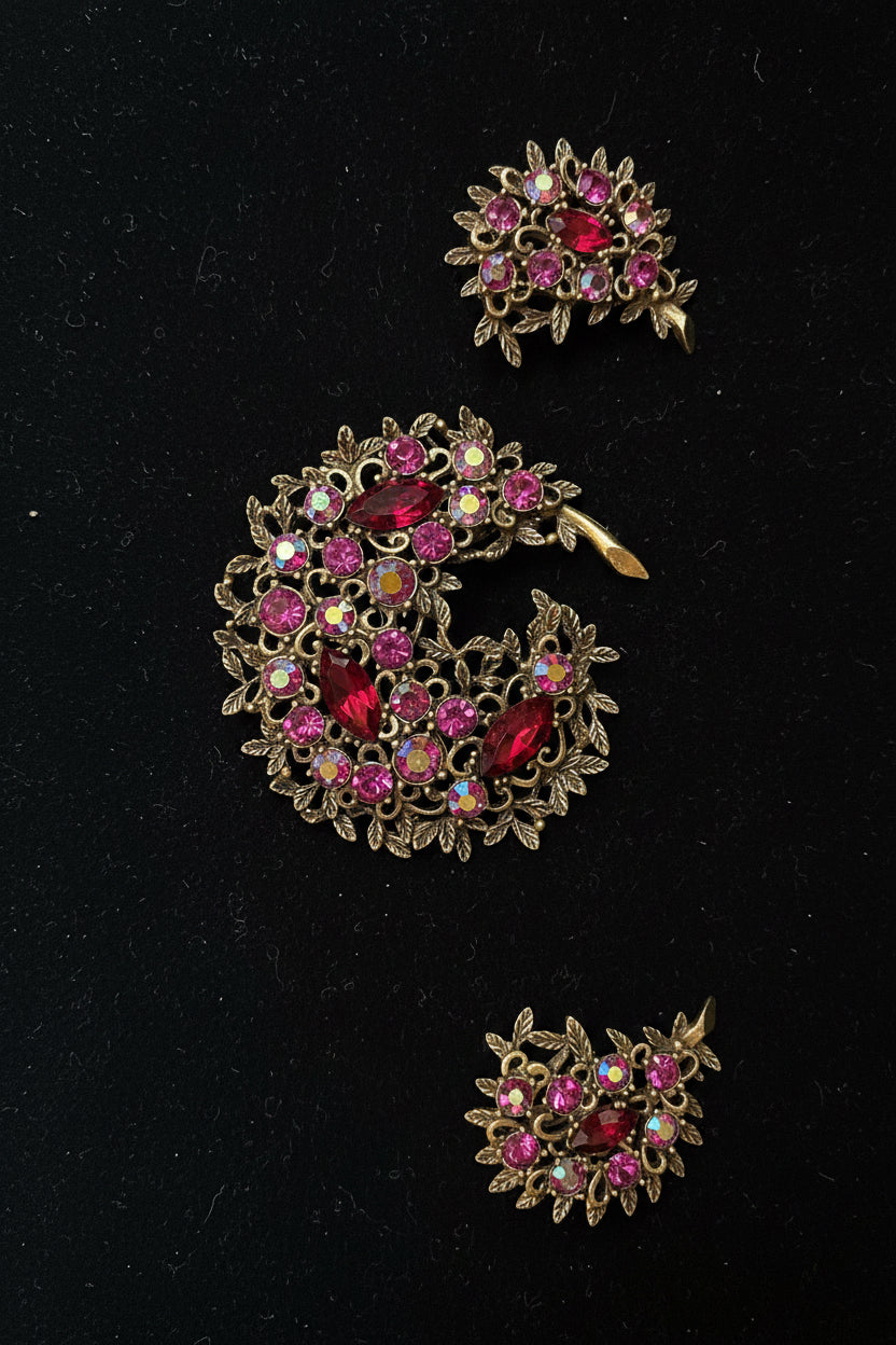Purple Pin and Earrings Set