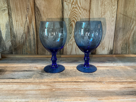 Vintage Cobalt Blue Wine Glasses