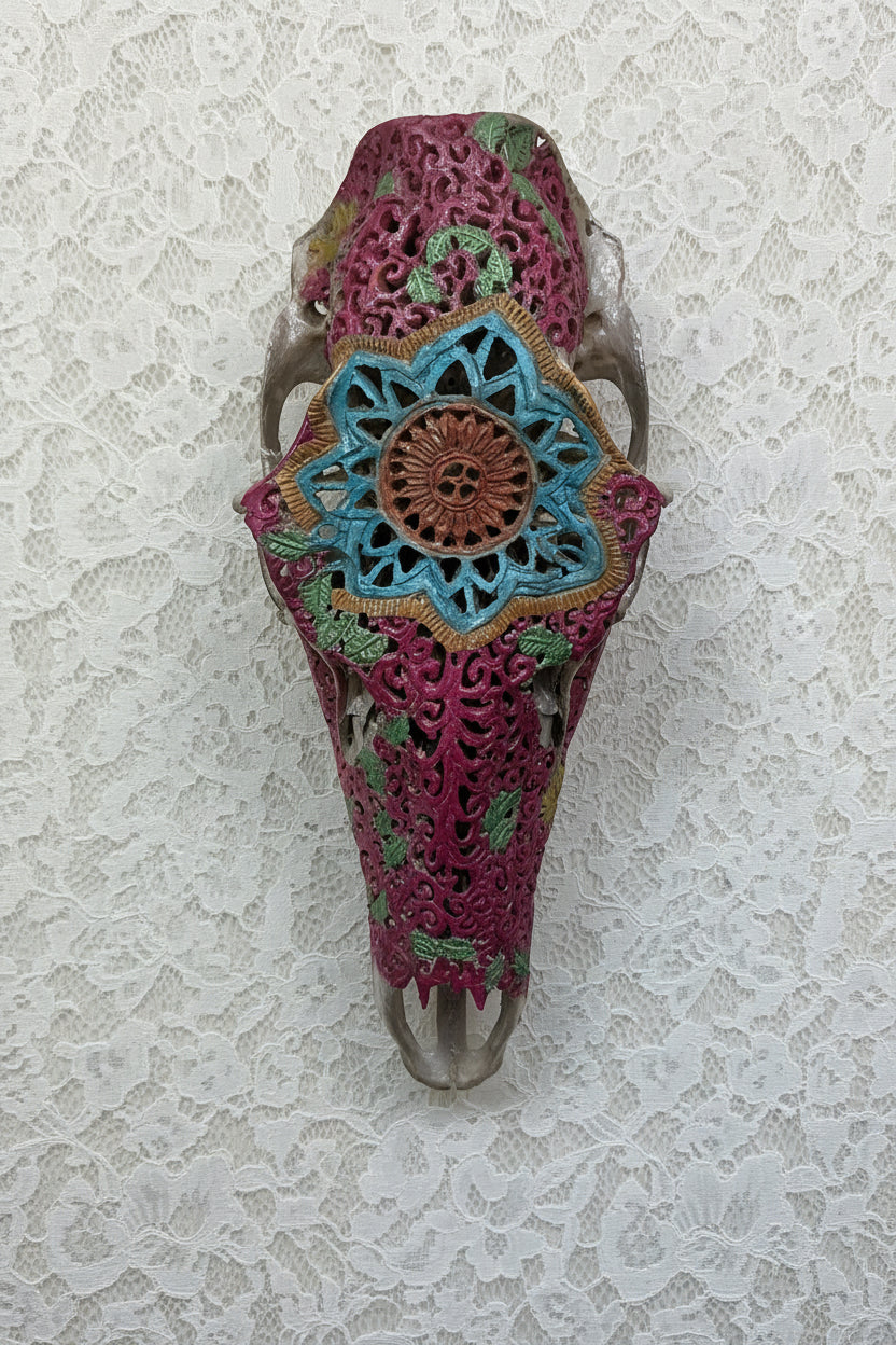 Dale Aubuchon Multicolored Cow Elk Skull