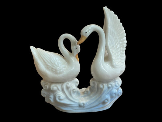 Ceramic Dual Swan Sculpture