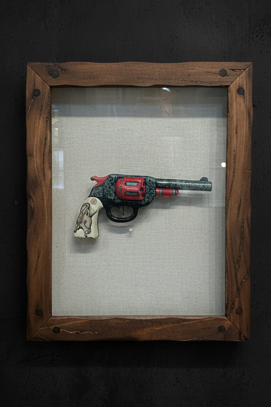 Black Enameled Tin Toy Gun Pistol 1950s
