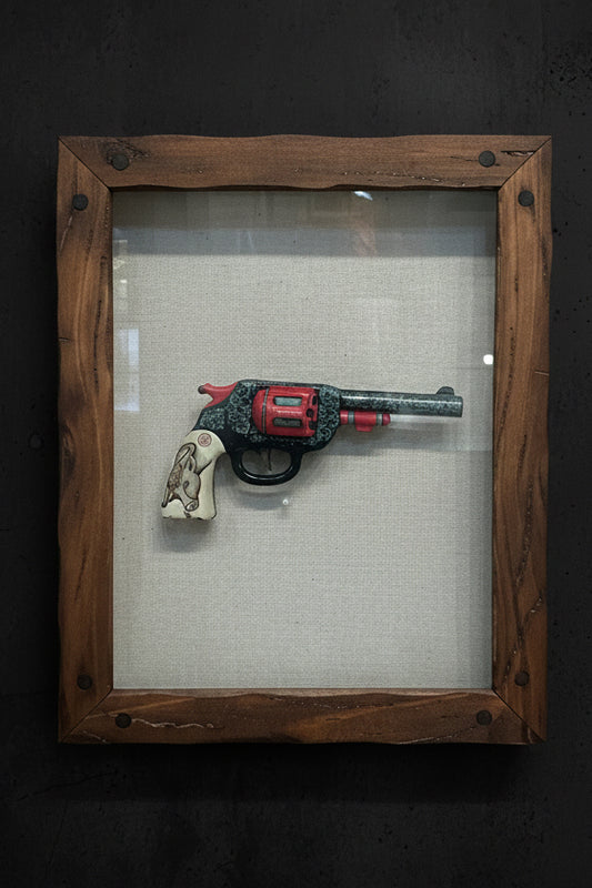 Black Enameled Tin Toy Gun Pistol 1950s