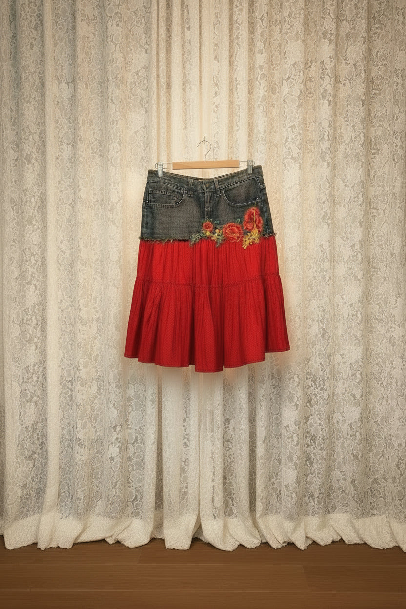 Denim skirt up cycled from vintage jeans