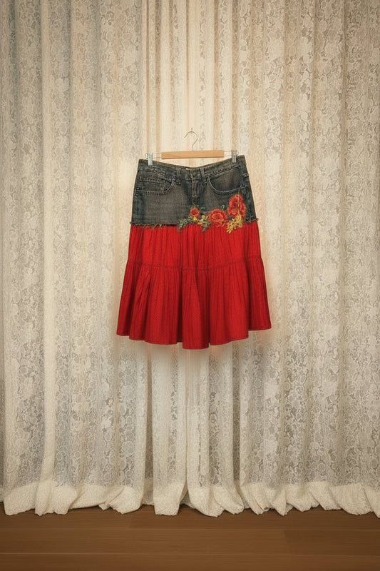 Denim skirt up cycled from vintage jeans