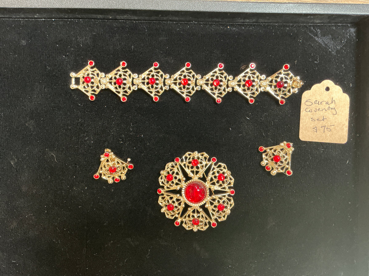 Vintage Broche, Bracelet, and Earrings Set